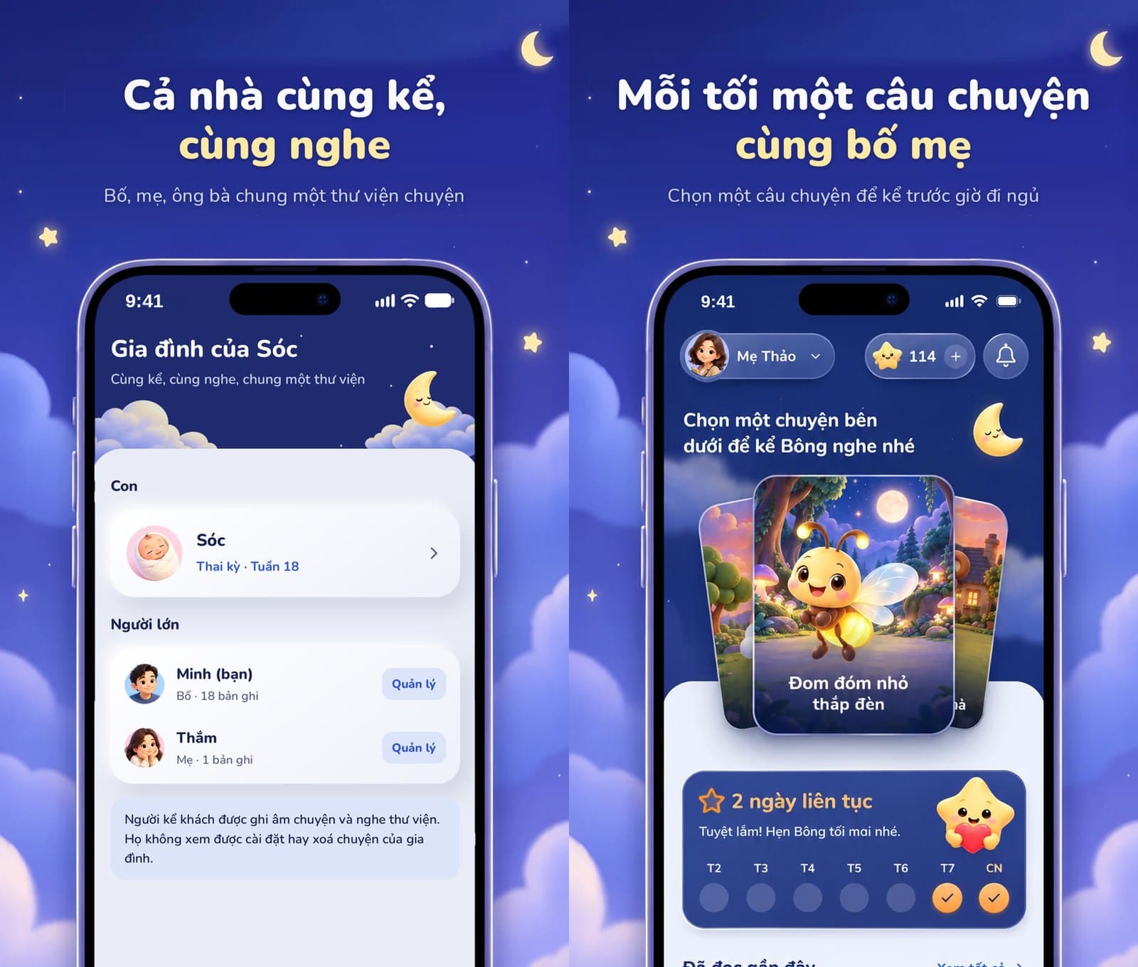 The family screen with the child, Mum and Dad, next to tonight's home screen.